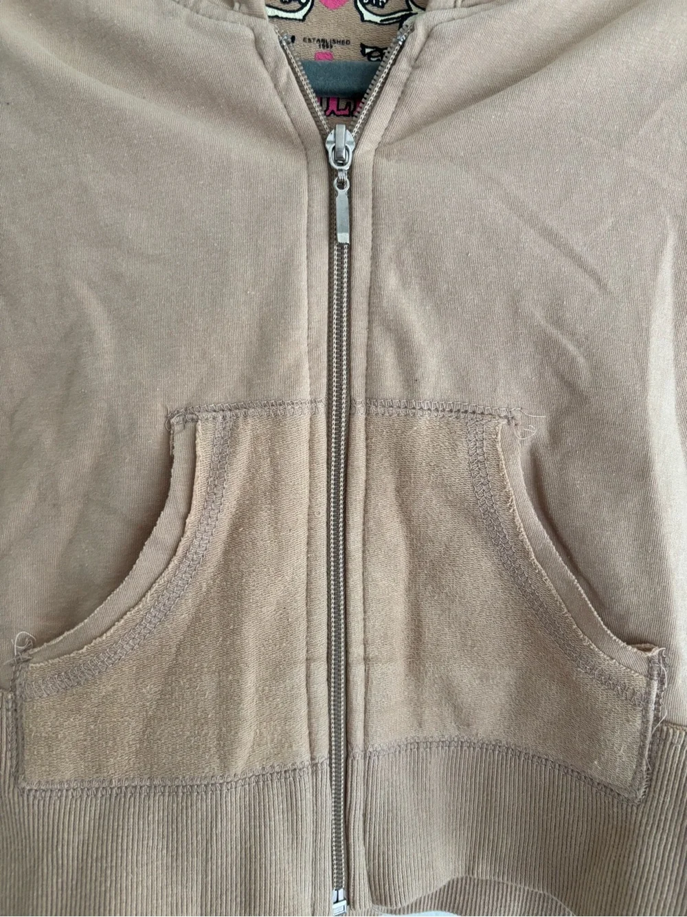 Girls Sleeveless Zip Hoodie Vest in Tan